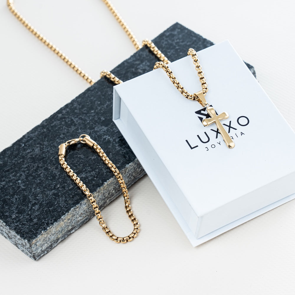 Combo Cadena y Pulsera Veneciana + Dije Cruz