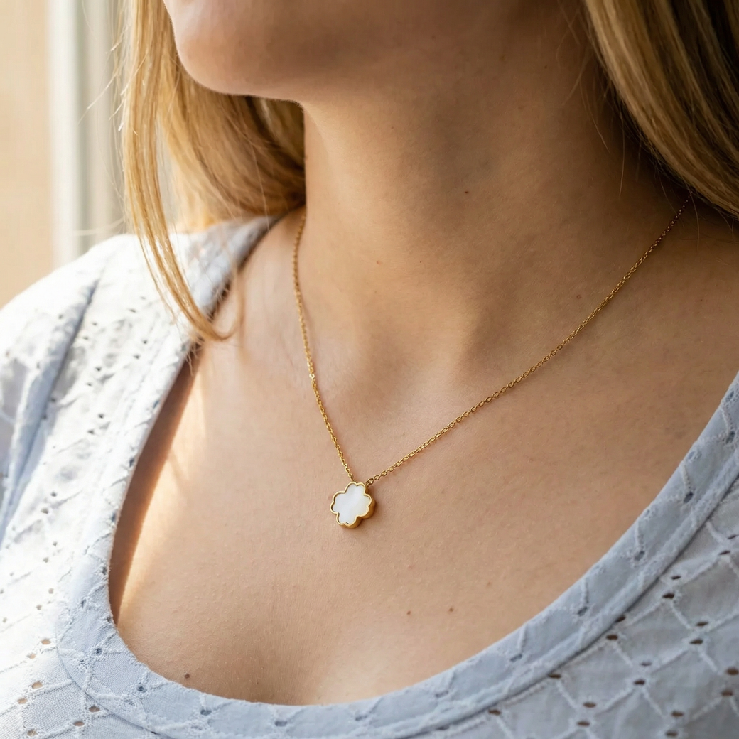 Cadena Trébol Blanco Mujer - Ref82