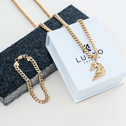 Combo Cadena y Pulsera Cubana + Dije