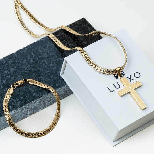 Combo Cadena y Pulsera Grabada + Dije Cruz Letras