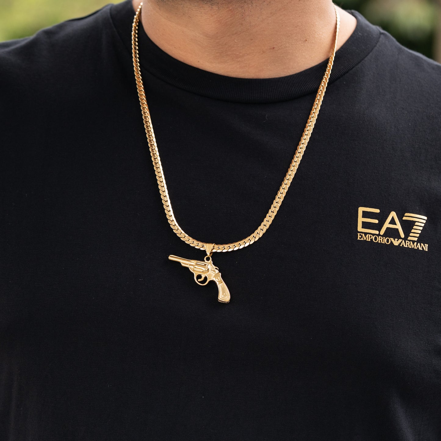 Combo Hombre Cadena Serpiente + Dije Revolver