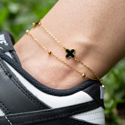 Tobillera Trébol Negro Doble