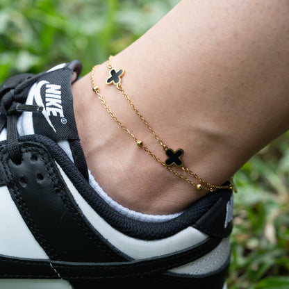 Tobillera Trébol Negro Doble