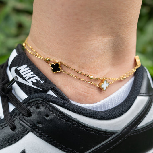 Tobillera Trébol White/Black Doble