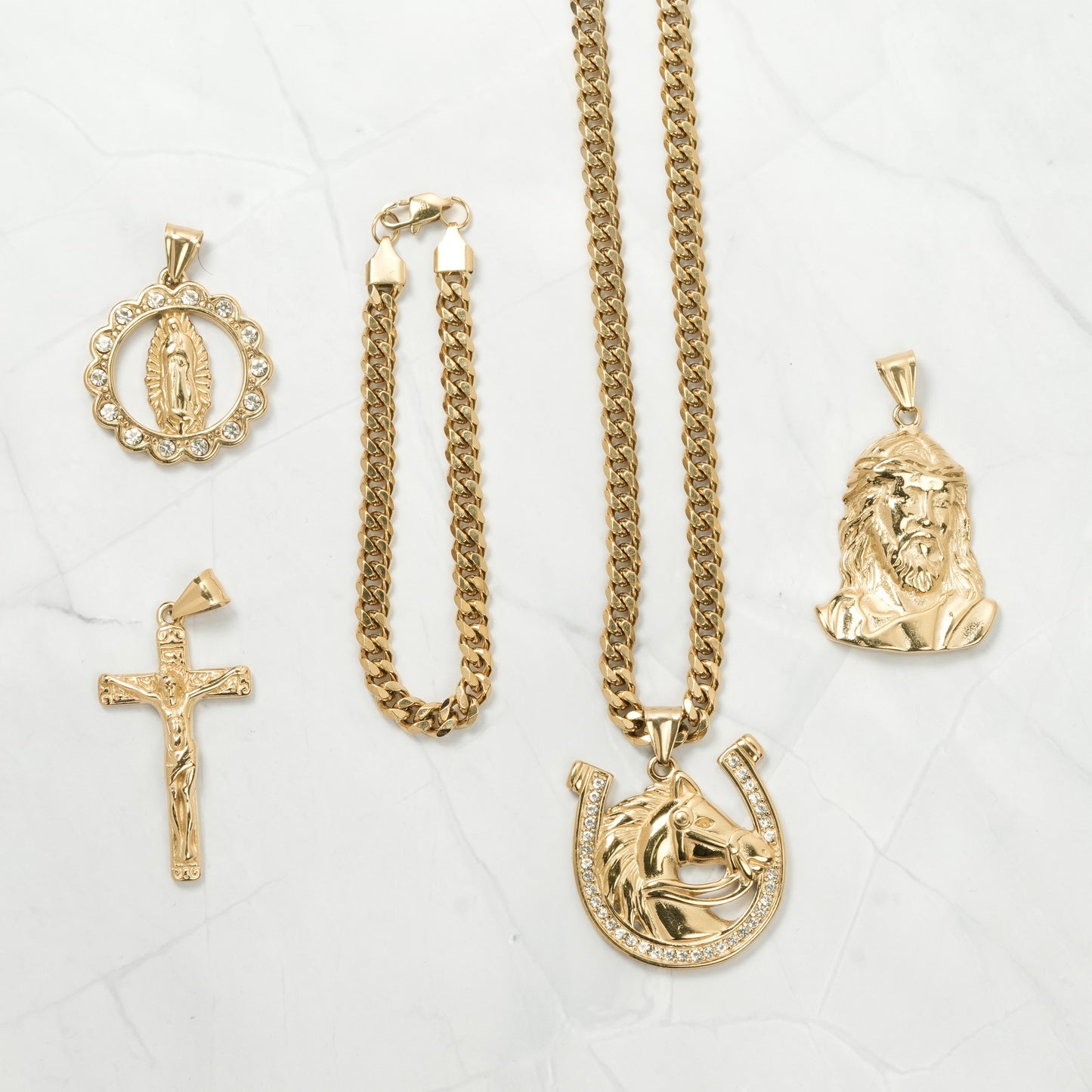 Combo Cadena y Pulsera Cubana + Dije